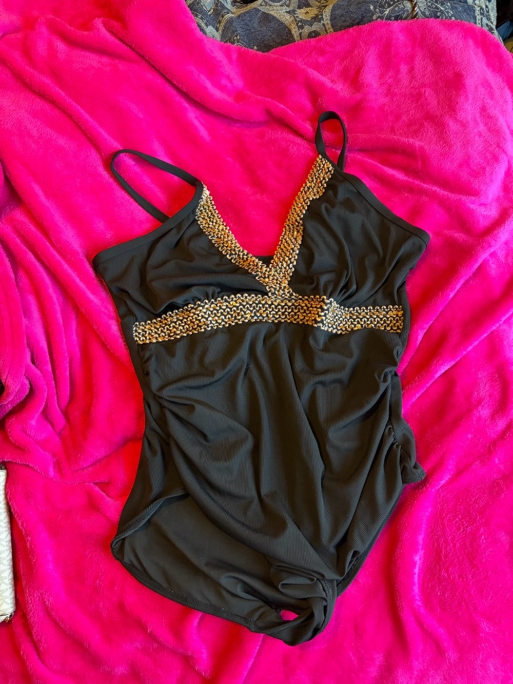 SHEIN Black One-Piece Swimsuit with Gold Accent